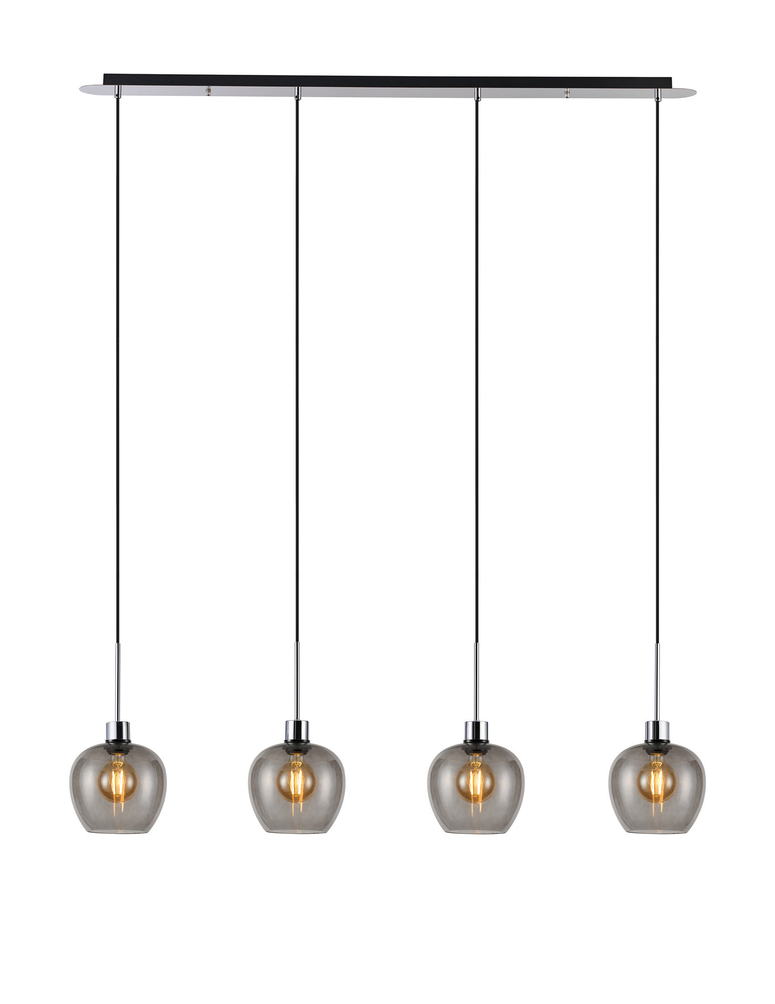 DK1326  Lori Linear Pendant, 4 Light Adjustable E27, Polished Chrome/Smoke Wine Shades
